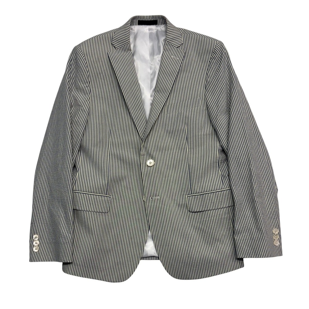 Boys Ralph Lauren 16R Blue White Striped Seersucker Blazer Jacket Sport Coat